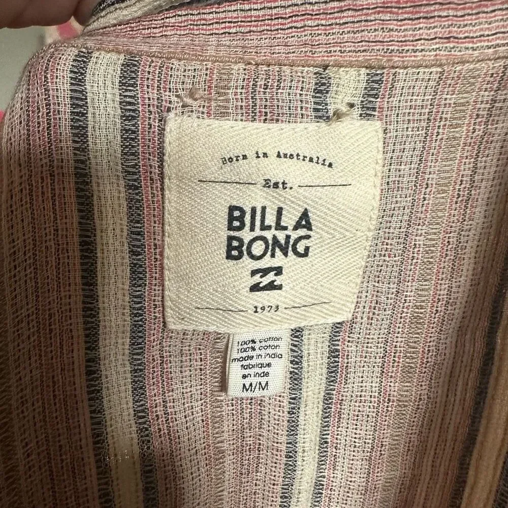 Billabong striped button down boho flowy raw hem blouse